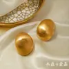 Aretes Ovalados de Acero Inoxidable Chapado en Oro de 18K Europeo y Americano con Acabado Esmerilado Dibujado con Alambre Aretes Ins Populares en Internet Aretes Simples de Alta Gama