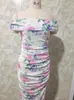 Vestido Cruzado Nuevo Sexy de Estilo Europeo y Americano para Mujer, con Espalda Descubierta, de un Solo Hombro, Estampado Floral Pequeño, Ajustado, de Longitud Media, que se Adapta a la Cadera