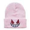 Gorro de punto bordado con dibujos animados de estilo europeo y americano, con boca grande y ojos rojos, cálido, de lana para otoño e invierno.