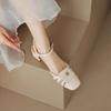 Sandalias Retro de Puntera Cuadrada con Tira de Camelia y Punta Cerrada 2026 Verano Nuevo Estilo Francés Sandalias Romanas de Tacón Grueso para Mujer Tendencia
