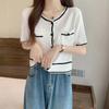 Cárdigan de Punto Corto Elegante Estilo Chanel Manga Corta para Mujer Verano Delgado Sentido del Diseño Estilo Coreano Sentido de Alta Gama Top Corto