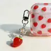 Corrente de Celular com Contas Estilo Japonês Simples e Fofa Flor de Morango Rosa Doce Pingente de Fruta Fresca Chaveiro para Bolsa