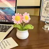 Planta em vaso de margarida tecida à mão, decoração de casa, flores artificiais de tricô, buquê de crochê de lã, presente, transfronteiriço