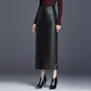 Moderna falda midi de cuero PU ajustada a la cadera para mujer, nueva colección otoño 2026, de cintura alta, estilizada, falda larga con abertura, elegante y con estilo