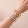 Amazon Comercio Exterior Pulsera Multicapa de Pedrería y Perlas Transfronteriza Nueva Abierta Elástica Pulsera Totalmente de Pedrería Lujo Ligero para Mujer B064