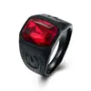 Nuevos Anillos de Tendencia Europeos y Americanos Personalizados de Venta Caliente Negro Incrustado con Circonita Roja Joyería de Moda para Hombres Anillos con Patrón de Herradura