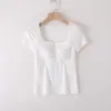 Nueva Ropa Interior de Verano para Mujer con Cuello Cuadrado y Almohadillas de Sujetador Integradas, Top Base de Manga Corta Integrado con Copa y Mangas Medias
