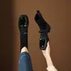 Sapatos de couro versáteis e pequenos design moderno botas elegantes e finas 2026 botas de meia Mary Jane com retalhos emagrecedoras salto grosso botas curtas femininas