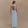 Vestido de Verano Nuevo Y2K de Amazon con Cuello Redondo Espalda Descubierta de Moda sin Mangas con Pliegues Abertura Ajustado