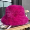 Sombrero de Pescador Peludo Versátil para Otoño e Invierno para Lugares Pintorescos, Sombrero de Imitación de Cuero para Mujer, Sombrero de Cubo Pequeño, Sombrero de Cubo Cálido y Engrosado