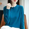 Camiseta de Manga Longa Dupla Face de Algodão Mercerizado para Primavera e Verão Feminina, Gola Redonda, Algodão Puro de Fibra Longa, Top Soltinho de Algodão Penteado, Camiseta Base