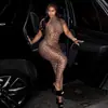 11829 Estilo Chica Caliente Europea y Americana Transfronteriza Malla Terciopelo Estampado de Leopardo Transparente Mono de Una Pieza Mono de Una Pieza de Cuello Alto Ajustado