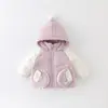 Jaqueta de Inverno com Capuz e Plumas para Bebê 2026 Nova Fofa Quente para Bebê Casaco de Penas Roupas de Exterior para Crianças