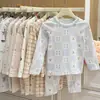 Conjunto de ropa interior térmica de otoño e invierno para niños, algodón puro, para niños y niñas, incluye camisetas de manga larga y pantalones largos, adecuado para usar en casa y como pijama