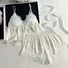 Conjunto de Pijama de Camisola de Seda para Mujer de Verano con Estampado Plateado, Cómodo Conjunto de Dos Piezas de Camisola y Shorts para Estar en Casa