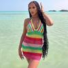 Nuevo vestido sexy de punto sin espalda con cordones y cuello halter en V para vacaciones junto al mar AliExpress transfronterizo