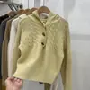 Suéter de Punto Holgado Estilo Perezoso con Capucha Primavera y Otoño Estilo Coreano Nuevo Botón de Cuerno Gorro de Punto Trenzado Chaqueta para Mujer