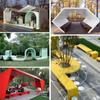 Pavilhão de descanso de grande escala ao ar livre, mesa e cadeira de desenho animado de aço-vidro, parque, local comercial, galeria de aço inoxidável, ornamentos, escultura