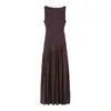 Moda Femenina Europea y Americana Transfronteriza Aliexpress Venta Caliente Elegante Malla de Seda Patchwork Sin Mangas Cuello Recto Ceñido a la Cintura Vestido Largo