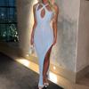 Vestido de punto acanalado ajustado de color liso con abertura lateral, moda sexy transfronteriza europea y americana, nuevo para el verano 2026, para mujer