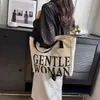 Bolsa de lona para mulheres, bolsa de mão para mulheres, nova bolsa de grande capacidade para outono e inverno, bolsa de ombro casual para estudantes, bolsa tote com estampa de letras