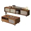 Mueble de TV y mesa de centro estilo vintage, juego retro de sala de estar tejido en ratán, mueble de entretenimiento moderno minimalista para apartamento pequeño, de pie