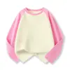 Camiseta de manga larga raglán para niños de marca de moda al por mayor algodón para niños top de colores combinados nueva camisa básica de color liso para niñas Zhongda