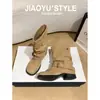 2025 Novas Botas de Cowboy Ocidentais Outono e Inverno Botas Curtas Femininas Botas Botas para Calças de Pelúcia Femininas Botas Marrons Maillard