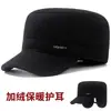 Gorro de invierno para hombre, forrado de forro polar para abrigar, protector de orejas, gorro de algodón, gorro de piel, adecuado para hombres de mediana edad y ancianos, gorro plano engrosado para clima frío