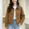 Elegante chaqueta corta para mujer con cuello de PU y ante empalmado, nueva moda otoño 2026 estilo callejero ajustada para mujer