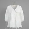 Camisa Transfronteriza Estilo Europeo y Americano Primavera/Verano 2026 Nuevo Solapa Grande Adorno de Encaje Ceñidor de Cintura Manga Abullonada Top Casual Sencillo