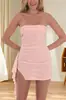 26 Novo vestido de estilo europeu e americano transfronteiriço com ombros à mostra, plissado, fenda, estiloso e sexy, estilo garota popular do Instagram