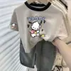 Camiseta de algodão puro de manga curta para meninos e meninas, nova coleção de verão 2026 para crianças, top de manga curta estilo coreano com gola redonda em blocos de cor para crianças mais velhas