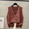 Cardigan de Camadas com Decote V, Colete Tricotado para Mulheres, Estilo da Nova Moda Primavera e Outono, Suéter Colete de Malha Solto Tendência