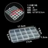 Caja de plástico de 15 compartimentos con ranuras para tarjetas para guardar cuentas para decoración de uñas, cuentas, anillos, pendientes y artículos decorativos; caja de exhibición transparente