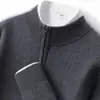 Otoño e Invierno Nuevo Jersey de Punto con Cremallera de Cuello Medio Alto para Hombre de Manga Larga de Cachemira para Hombre Casual Top de Punto