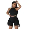 Moda Transfronteiriça Europeia e Americana Feminina Amazon Sem Mangas Gola Redonda Borla Cor Pura Casual Conjunto de Duas Peças Personalização em Pequeno Lote