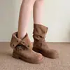 Nuevas Botas Vaqueras Retro de Cuero Redondas de Tacón Medio Hebilla de Cuero Tacón Grueso Suela Gruesa Botas Martin para Mujer Otoño/Invierno 2026