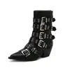 Botas Femininas de Couro Bico Fino Tamanho 35-46, Salto Alto de Couro Envernizado com Zíper Traseiro, Botas de Cano Médio com Salto Quadrado Estilo Europeu e Americano, Botas Femininas Outono e Inverno