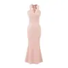 Vestido largo de estilo francés de diseño de deseo puro, con escote en V, cordones en el cuello halter, femenino, ajustado al cuerpo y adelgazante