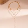 Collar de Perlas Multicapa con Estrella y Luna Incrustadas de Diamantes Transfronterizo Europeo y Americano, Cadena para Clavícula de Lujo Ligero de Nicho, Joyería Elegante y de Alta Gama