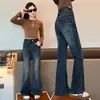 Jeans Acampanados Ajustados de Cintura Alta para Niñas de Primavera y Otoño, Pantalones Casuales Versátiles de Color Azul Vintage Rectos Sueltos