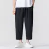 Pantalones Casuales Holgados de Lino Sintético para Hombre, Estilo Japonés, Pierna Recta, Cortos, Nueva Colección de Verano, Tendencia, Estilo Chino