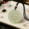 Colar com Pingente de Jade Guanyin Lótus Verde e Branco Afegão Pingente Bodhisattva Pingente de Jade Oito Tesouros para Homens e Mulheres