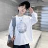 Camiseta Branca de Manga Longa para Meninos, Estilo Primavera e Outono, Nova Camiseta Básica Infantil 2026, Corte Solto, Top de Roupa Íntima para Meninos, Camiseta de Outono