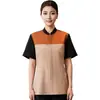 Camisa Tricolor, Uniforme de Trabajo para Mesero de Catering en Restaurante de Hot Pot, Manga Corta para Personal de Restaurante de Casa de Té, Hotel, Atuendo de Verano Estilo Chino para Mujer