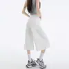Jeans Crop de Tiro Alto Rectos de Pierna Ancha Holgados Estilo Americano Color Blanco Crudo para Mujer, Diseño Personalizado de Verano, Pantalones de Media Longitud Holgados de Pierna Ancha High Street para Mujer