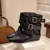 Botas Martin Elegantes e Bonitas Femininas Outono Inverno 2026 Botas de Cano Curto de Calçar Fácil com Fivela Escondida para Aumento de Altura