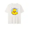 Coleção Frango com Formato de Nariz de Seda de Leite Camiseta Branca Estampa Fofa de Rilakkuma e Pintinho Corte Solto Gola Redonda Roupa de Casal
