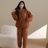 Pijama de Mujer Otoño e Invierno Manga Larga Engrosado Polar Coral Polar Bata de Mujer Set Ropa de Casa de Franela Cálida Cálido de Invierno